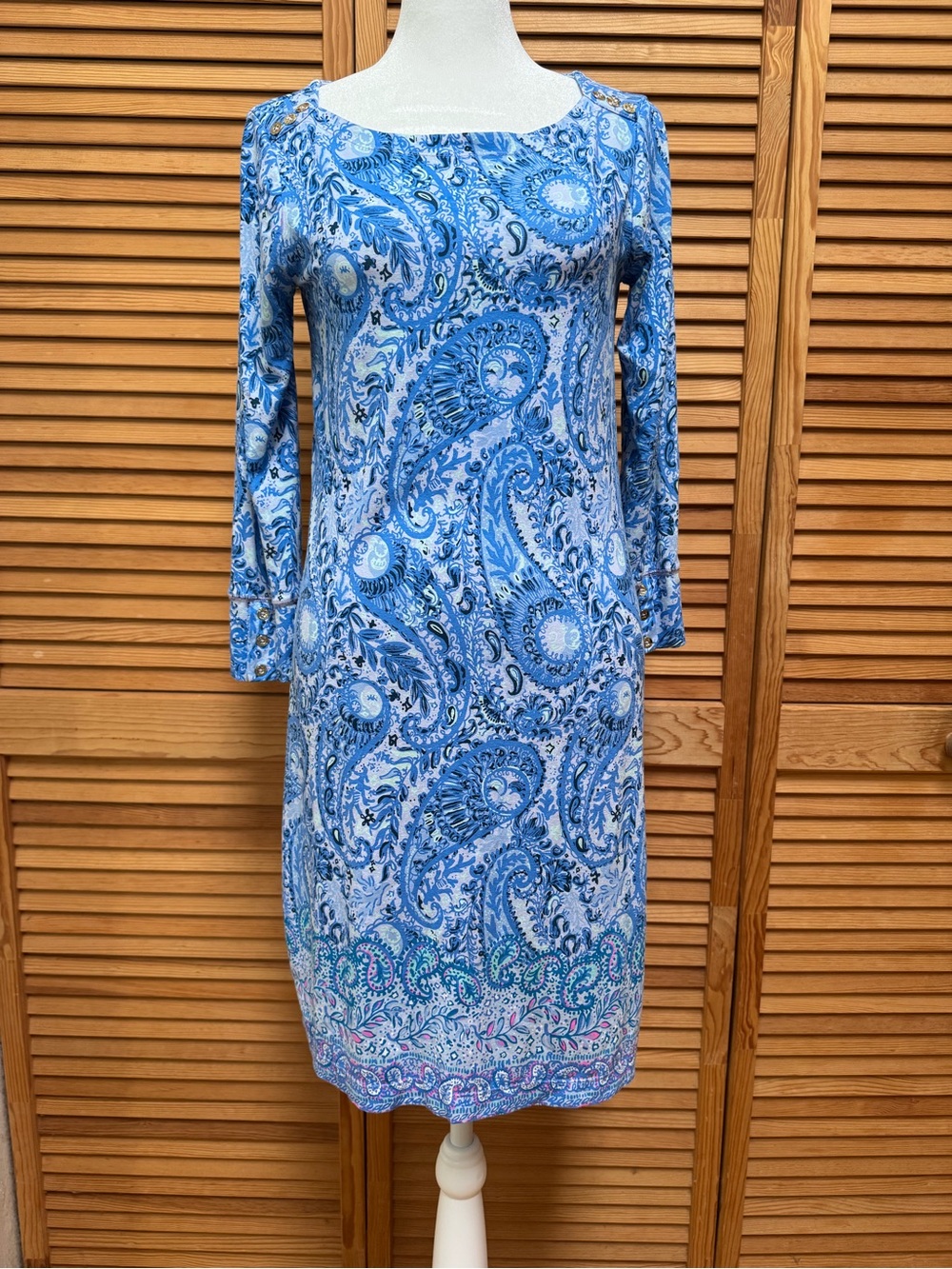 Lilly Pulitzer Sophie Shift Dress Size Small Blue Paisley UPF 50+ Resortwear